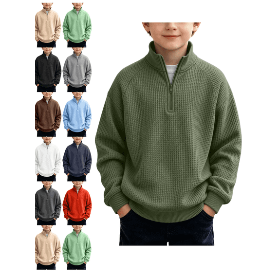 Boys' Sweatshirt Stand Collar Pullover Tops Soft Solid Classic Quarter Zip Casual Sweatshirts for Kids