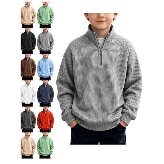 Boys' Sweatshirt Stand Collar Pullover Tops Soft Solid Classic Quarter Zip Casual Sweatshirts for Kids