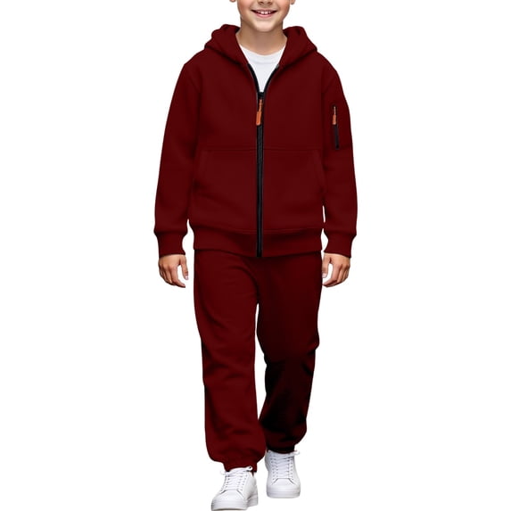 Boys Sweatshirt and Pants Set Fleece Lined Long Sleeve Zip Hoodie Jogger 2 Piece Outfit for Kids 4-15 Years
