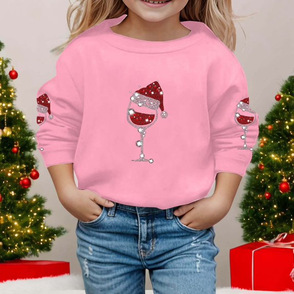 Boys Sweatshirts Boys Girls Christmas Crew Neck Long Sleeve Hoodless Sweatshirt Pink 13-14 Years