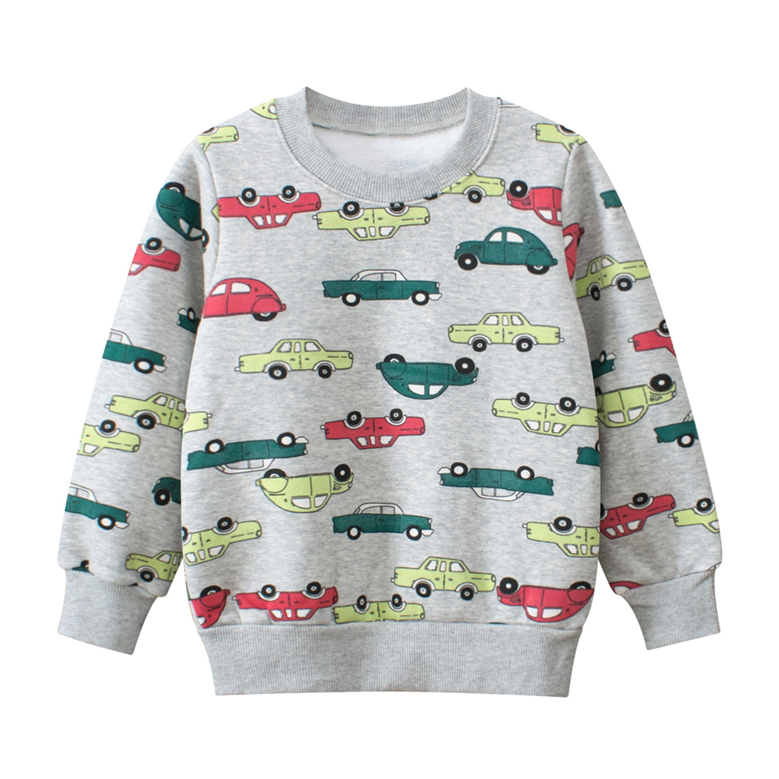 Boys Sweatshirts Cartoon Car Print Hoodies Long Sleeve Pullover Lined ...