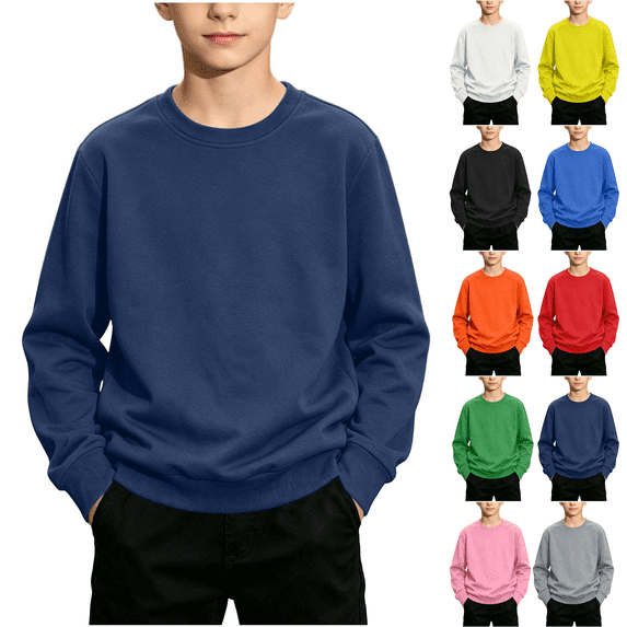 Boys Sweatshirts Casual Long Sleeve Basic Pullover Tops Lightweight Comfy Fall Winter Crewneck Sweatshirt,Sizes 1-13 Years