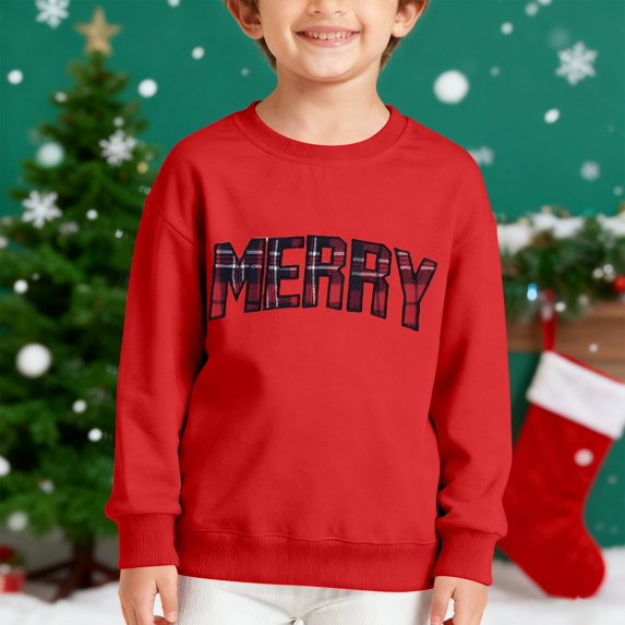 Boys Sweatshirts Childrens Christmas Graphic Crew Neck Long Sleeve Pullover Hoodless Top Red 5-6 Years