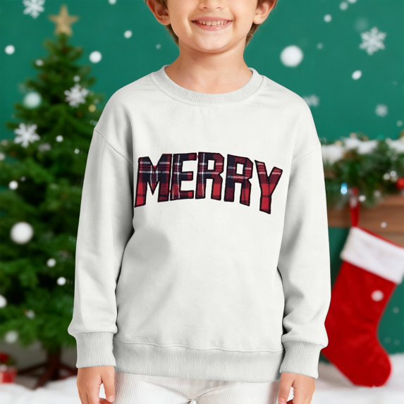 Boys Sweatshirts Childrens Christmas Graphic Crew Neck Long Sleeve Pullover Hoodless Top White 9-10 Years