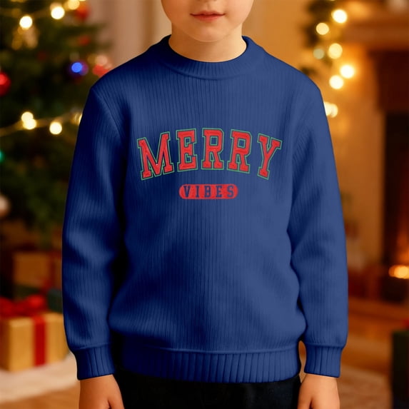 Boys Sweatshirts Childrens Holiday Letter Pullover Crew Neck Long Sleeve Hoodless Top Navy 11-12 Years