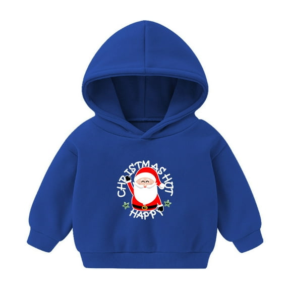 Boys Sweatshirts Christmas Kids Toddler Fall Hoodie Long Sleeve Lightweight Casual Hooded Sweatshirt with Cartoon Santa Claus Printed Toddler Sweatshirt Blue 3 Years-4 Years