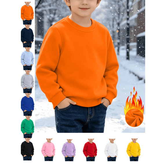Boys' Sweatshirts Cotton Crewneck Pullover Durable Cotton Fleece Sweatshirt Casual Winter Warm Long Sleeve Shirts