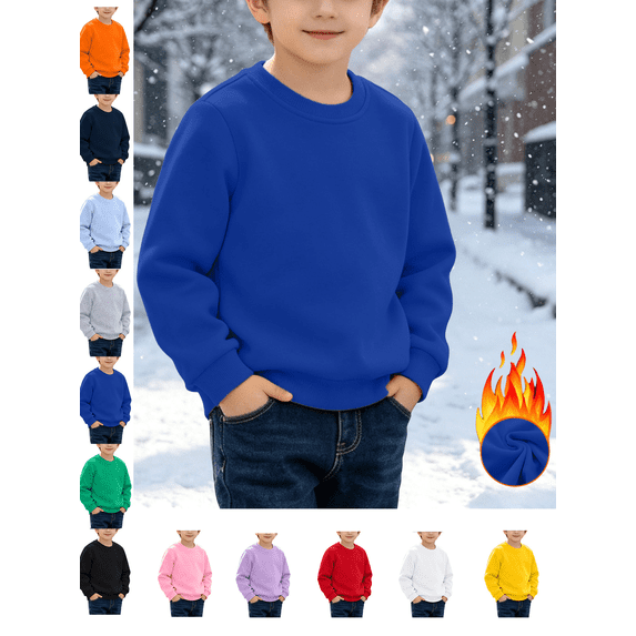 Boys' Sweatshirts Cotton Crewneck Pullover Durable Cotton Fleece Sweatshirt Casual Winter Warm Long Sleeve Shirts