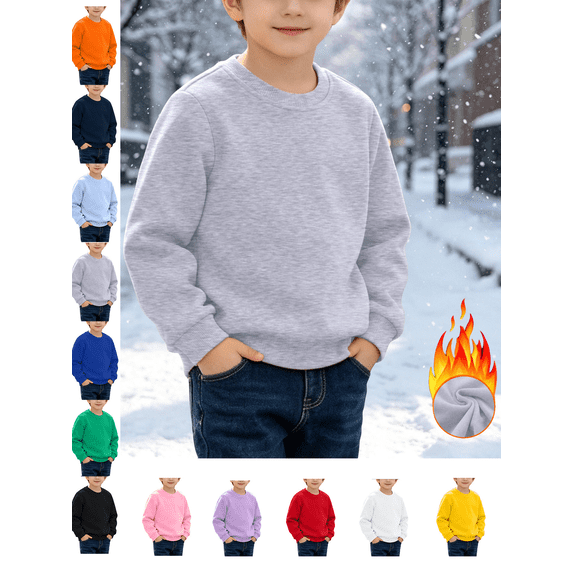 Boys' Sweatshirts Cotton Crewneck Pullover Durable Cotton Fleece Sweatshirt Casual Winter Warm Long Sleeve Shirts