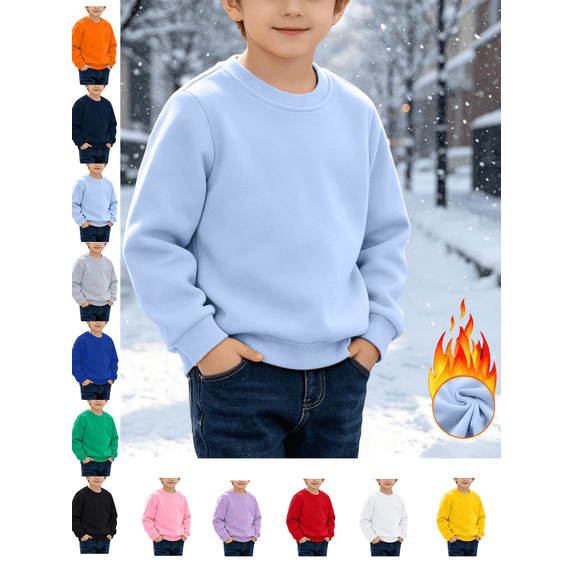 Boys' Sweatshirts Cotton Crewneck Pullover Durable Cotton Fleece Sweatshirt Casual Winter Warm Long Sleeve Shirts