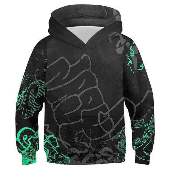 Boys Sweatshirts Fashion Cool Colorful Graphic Print Boys Hooded Sweatshirt Casual for Kids Youth Pullover Tops Black 3-4 Years