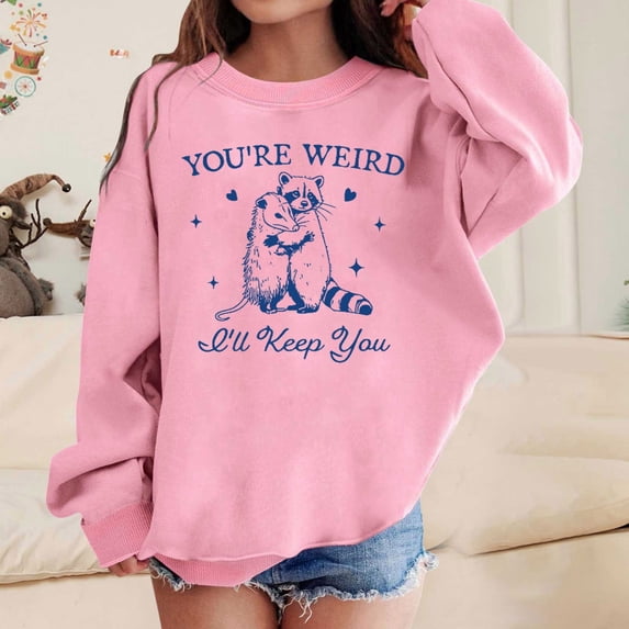 Boys Sweatshirts Girls Fashion Print Crew Neck Sweatshirt Long Sleeve Pullover Hoodless Top Pink 9-10 Years