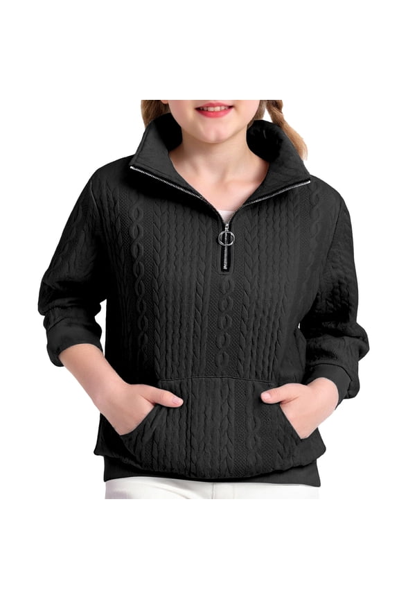 Boys Sweatshirts,Girls Floral Jacquard Pullover Hooded Sweatshirt Casual Zip Up Jacket For Teen Youth,Sweatshirts for Teen Girls,Black,5-6 Years