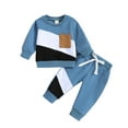 thumbnail image 1 of Boys Sweatshirts Boys' Fall Winter Color Block Long Sleeve Pullover Tops Joggers Pants Outfit Set Boys Hoodies Blue 2 Years-3 Years, 1 of 5