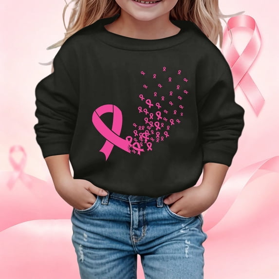 Boys Sweatshirts Kids Cancer Awareness Pullover Hoodless Long Sleeve Black 7-8 Years