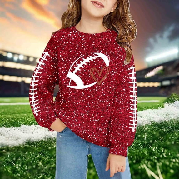 Boys Sweatshirts Kids Cute Glitter Crew Neck Hoodless Sweatshirt Long Sleeve Pullover Red