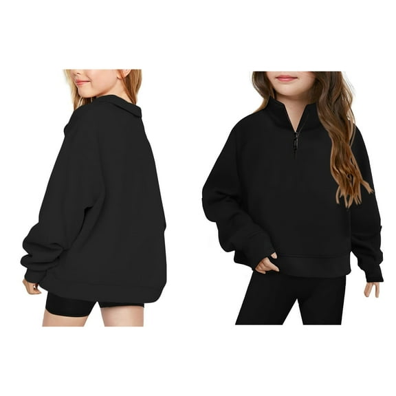 Boys Sweatshirts Long Sleeve Girls Zipper Black Sweatshirt Crewneck Loose Fit Pullover Tops Warm Fall Winter Clothes Girls Tops13-14 Years Boys Girls Fashion