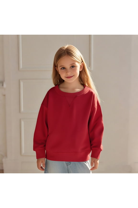 Boys Sweatshirts Long Sleeve Kids Red Sweatshirt Crewneck Pullover Casual Sport Sweatshirts Fall Clothes Size 5-6 Years Girls Clothes