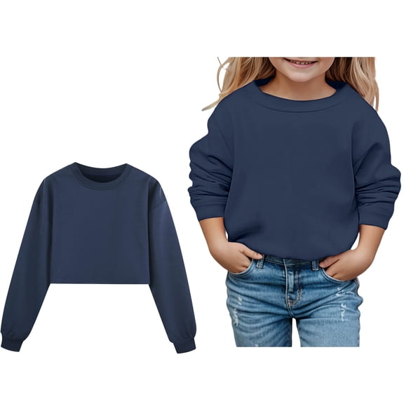 Boys Sweatshirts Long Sleeve Navy Sweatshirts Crewneck Loose Fit Pullover Tops Fall Winter Clothes 6-7 Years Girl Clothes Boys Girls Fashion