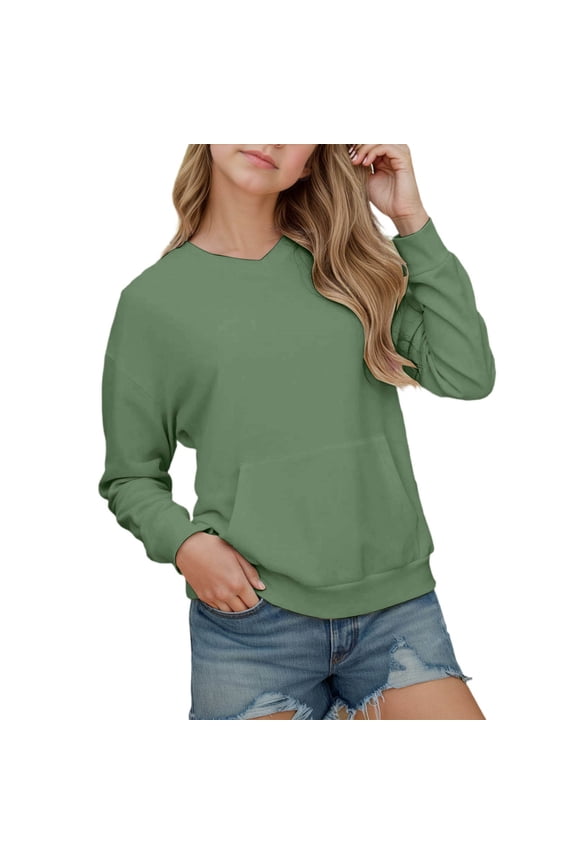 Boys Sweatshirts,Pullover Hoodie Oversized Drop Shoulder Pocket Casual Loose for Children,Kids Sweatshirts,Green,10-11 Years
