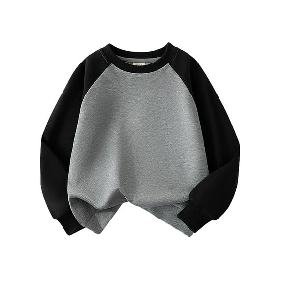 Boys Sweatshirts Toddler Kids Spring Color Block Splice Basic Crewneck Pullover Sweatshirt Hoodie Pullover Hoodies Grey 10 Years-11 Years