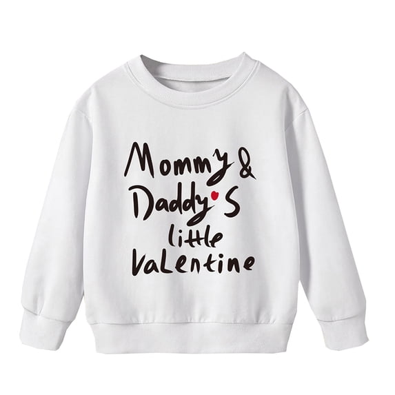 Boys Sweatshirts Valentine's Day Kids Long Sleeve Crew Neck Pullover Letter Print Lined Warm White 8 Years-9 Years