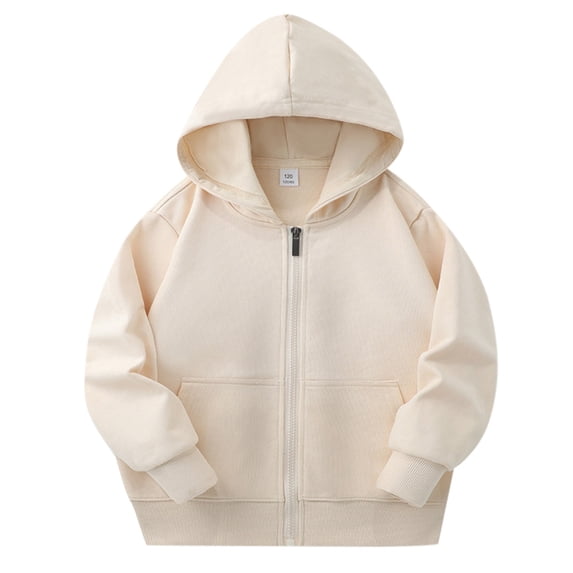 Boys Sweatshirts,Zip Up Hoodie Long Sleeve Solid Color Unisex Soft Pocket Sweatshirt for Children,Kids Sweatshirts,Beige,7-8 Years