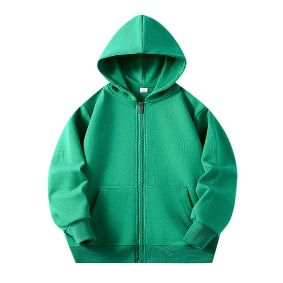 Boys Sweatshirts,Zip Up Hoodie Long Sleeve Solid Color Unisex Soft Pocket Sweatshirt for Children,Kids Sweatshirts,Green,3-4 Years
