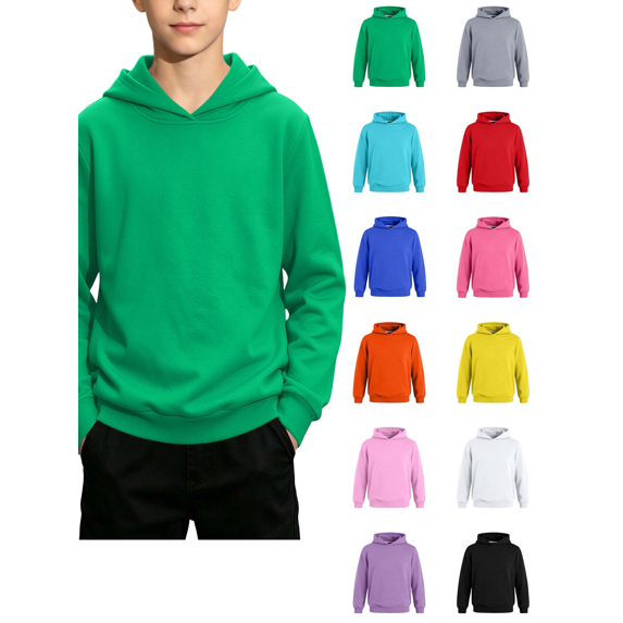 Boys Sweatshirts with Pockets Fashion Long Sleeve Medium To Large Sizes Pullover Relaxed Soft Essentials Solid Color Hoodies for Kids, Size 1-15Y