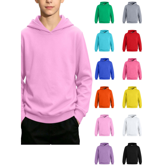 Boys Sweatshirts with Pockets Fashion Long Sleeve Medium To Large Sizes Pullover Relaxed Soft Essentials Solid Color Hoodies for Kids, Size 1-15Y