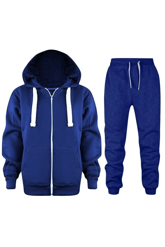 Boys' Sweatsuit 2 Piece Performance Hoodie Sweatshirt and Jogger Sweatpants Blue Sizes 6-7 Years
