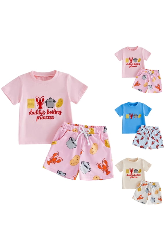 Boys Sweatsuit 5T Toddler Baby Boy Girl Crawfish Outfit Little Boys Girls Kids Summer Clothes Short Sleeve Shirt Shorts Clothing Set