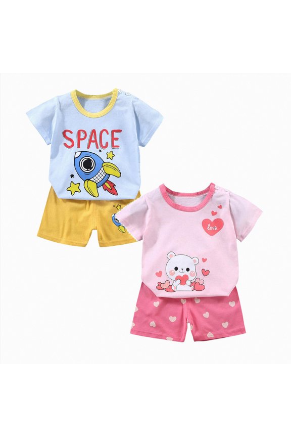 Boys Sweatsuit 5T Toddler Baby Girl Summer Ensemble Paisley Print Short Sleeve Top and Elastic Ponte Shorts