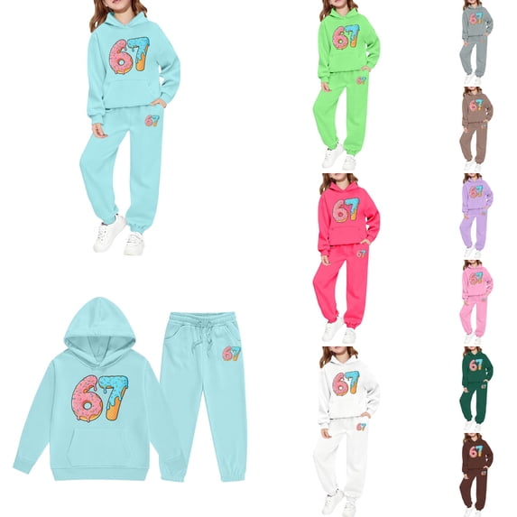 Boys Sweatsuit Cartoon Six Seven Print Hoodies Jogger Pants Casual Warm Hop Pullover Playful Girls 2 Piece Outfits 12-13 Y