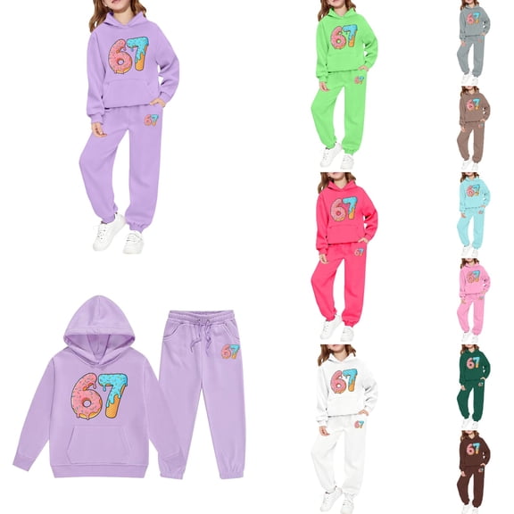 Boys Sweatsuit Cartoon Six Seven Print Hoodies Jogger Pants Casual Warm Hop Pullover Playful Girls 2 Piece Outfits 3-4 Y