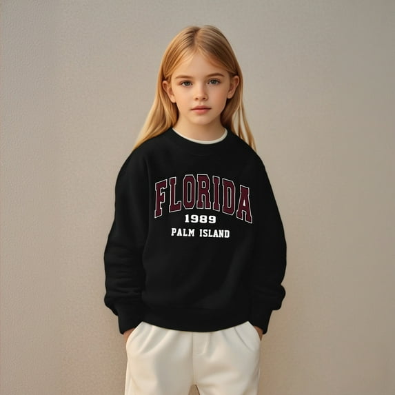 Boys Sweatsuit Long Sleeve Florida Letter Print Sweatshirt Girls Crewneck Pullover Tops Warm Fall Winter Clothes Girl Clothes 4-5 Years Kids Clothes