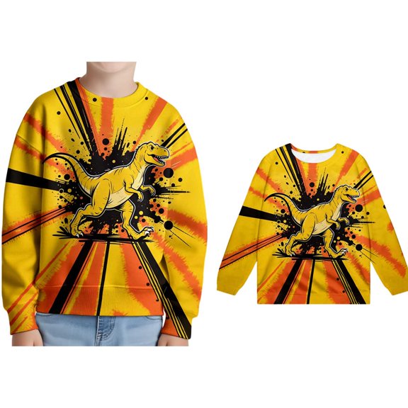 Boys Sweatsuit Long Sleeve Yellow Dinosaur Sweatshirt Girls Crew Neck Cute Pullover Relaxed Fit Tops Warm Fall Winter Clothes Size 12-18M Boys Clothes