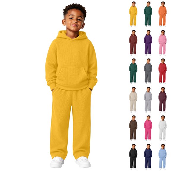 Boys Sweatsuits Lightweight Long Sleeve Waffle Hoodie Casual Pullover Sweatshirts with Sweatpants Sets Winter Clothes Boys' Clothing Sets Size 4-12 Years
