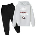 thumbnail image 1 of Boys Sweatsuits Size 14-16 Rugby Print Hooded Sweatshirt and Jogger Sweatpants 2pcs Sets Regular Fit Winter Outfits for Kids,White,13-14 Years, 1 of 3