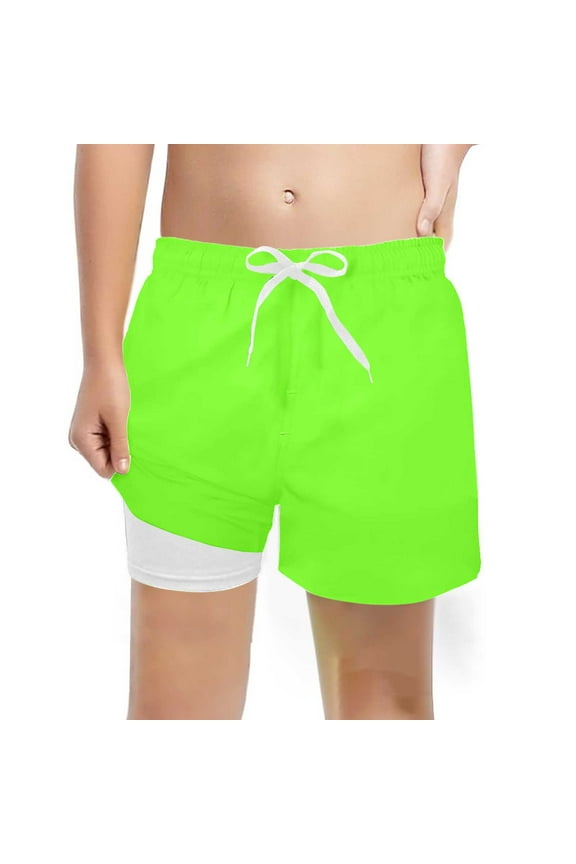 Boys Swim Bathing Suit Soft Compression Liner Elastic Waist Drawstring Solid No-Chafing Swimming Shorts Comfy Quick Dry Bathing Suit,Green,5T