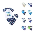 thumbnail image 1 of Boys Swim Set Cartoon Rash Guard Swim Shirt Stripe Swim Trunks and Swim Cap Breathable Kids Swimsuits Summer Beachwear, 1 of 10
