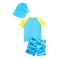 thumbnail image 1 of Boys Swim Sets Size 3t Baby Boy Bathing Suit 3 Piece Set Short Sleeve Swim Shirt Swim Trunks with Hat Rash Guard Bathing Suits Toddler Swimsuit,L(4-5 Years),A-Blue, 1 of 6