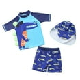 thumbnail image 1 of Boys Swim Sets Size 6 3 Piece Toddler Baby Boys Swimsuits Set Dinosaur Print Short Sleeve Rashguard Tops + Swim Trunks + Swim Cap Kids Swimwear Bathing Suit Beachwear,100(3-4 Years),B-Sky Blue, 1 of 3