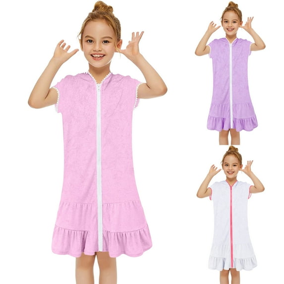 Boys Swim Shirt Long Sleeve Kids Toddler Dress Little Girl Swim Cover Up Towel Swimsuit for Girls Zip Up Bathing Suit Robe Beach Cover Up Cute