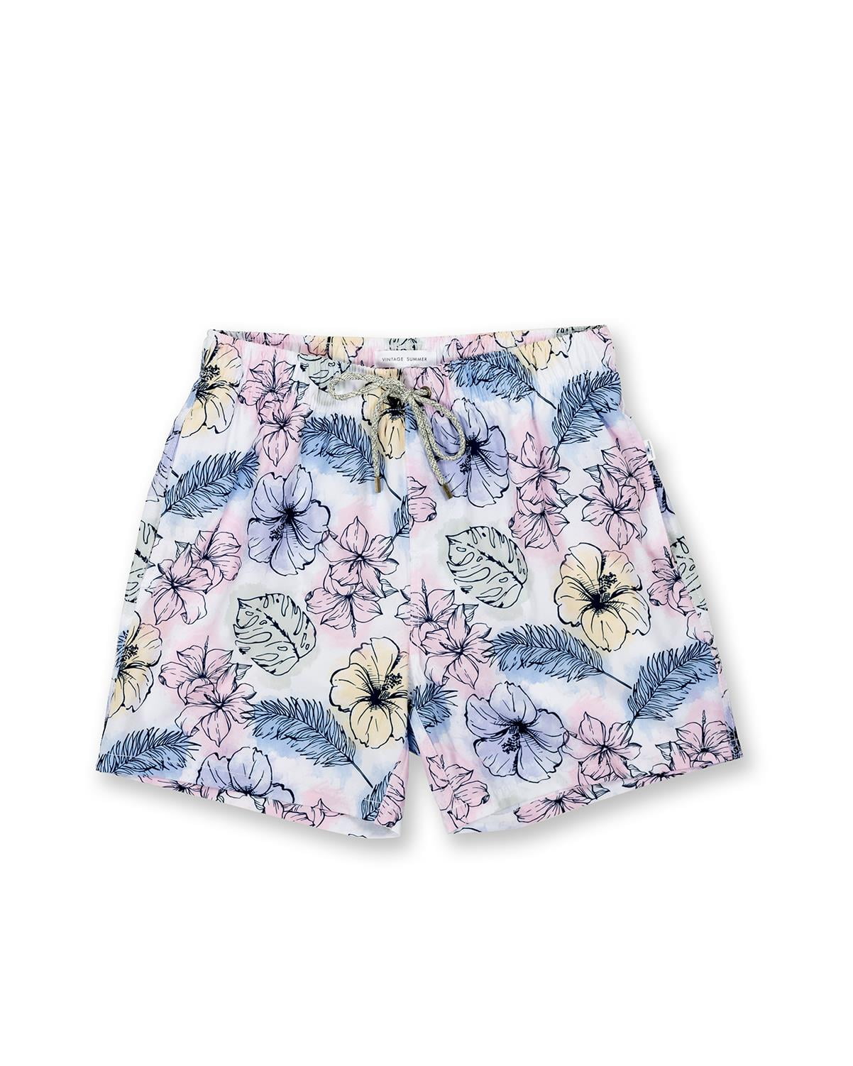 Boys Swim Shorts Dry Fast 4 Ways Stretch Swimming Trunks with Fun Designs, Hibiscus Multi, Size: 5/6, Endless Summer