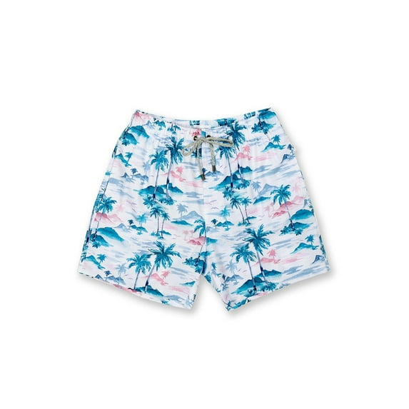 Boys Swim Shorts Dry Fast 4 Ways Stretch Swimming Trunks with Fun Designs, Paradise White, Size: 7, Endless Summer
