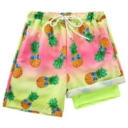 DAXIN Kids Teens Boys Swim Trunks with Compression Liner Double Layer Beach Surf Swim Shorts Quick Dry Anti Chafe Boxer Brief Swimwear 5-16 Years