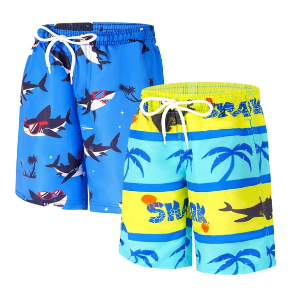 Boys Swim Trunks 2 Pack Boys Bathing Suit Swimming Shorts Kids Swimsuit Swimwear Beach Shorts for 3-14 Years Kids