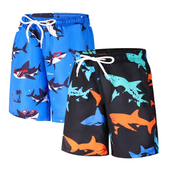 Boys Swim Trunks 2 Pack Boys Bathing Suit Swimming Shorts Kids Swimsuit Swimwear Beach Shorts for 3-14 Years Kids