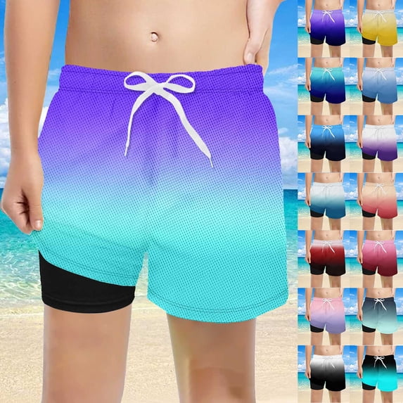 Boys Swim Trunks 9-10Y Size Casual Drawstring Waist Gradient Beach Shorts Play High Rise Stretchy Sport Kids Board Shorts Black